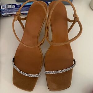 STAUD Tan Sandals with Rhinestone Accent